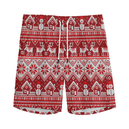 Merry Christmas Knitted Pattern Print Men's Sports Shorts