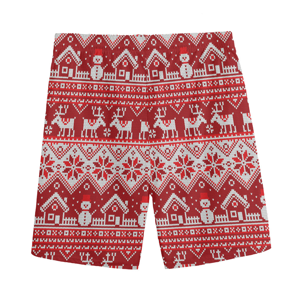 Merry Christmas Knitted Pattern Print Men's Sports Shorts