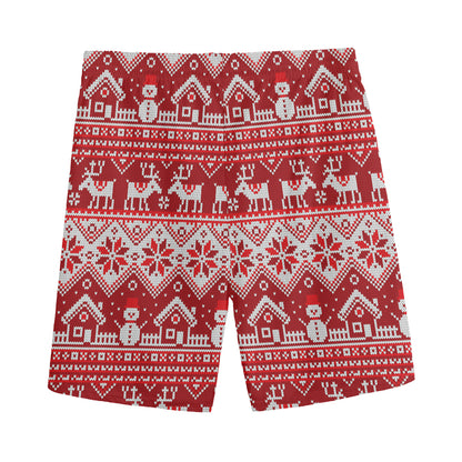 Merry Christmas Knitted Pattern Print Men's Sports Shorts