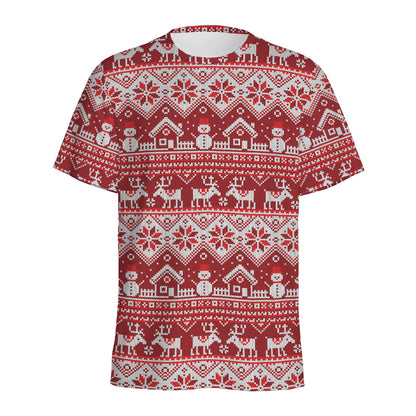 Merry Christmas Knitted Pattern Print Men's Sports T-Shirt
