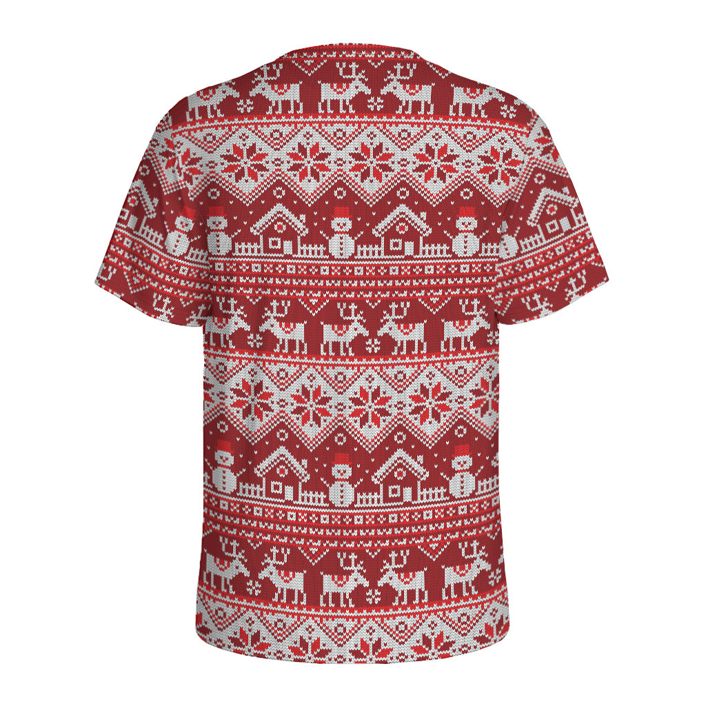 Merry Christmas Knitted Pattern Print Men's Sports T-Shirt