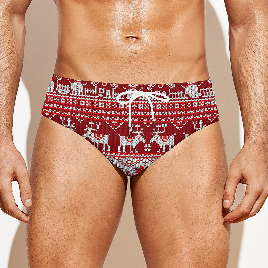 Merry Christmas Knitted Pattern Print Men's Swim Briefs