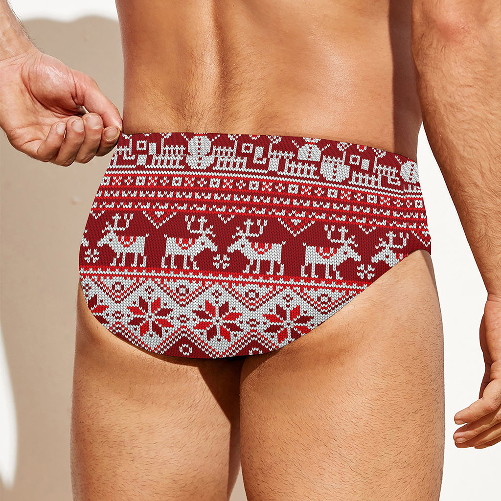 Merry Christmas Knitted Pattern Print Men's Swim Briefs