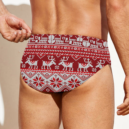 Merry Christmas Knitted Pattern Print Men's Swim Briefs