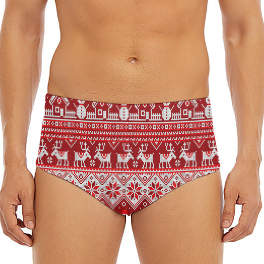 Merry Christmas Knitted Pattern Print Men's Triangle Swim Briefs