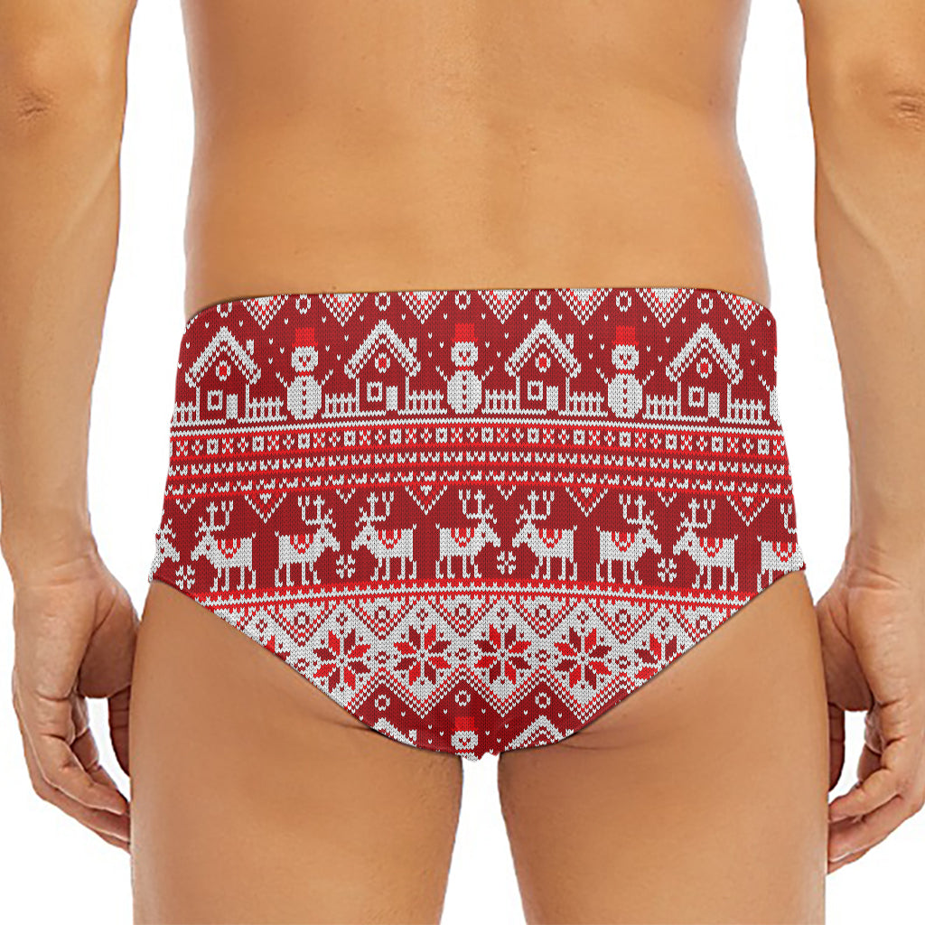 Merry Christmas Knitted Pattern Print Men's Triangle Swim Briefs