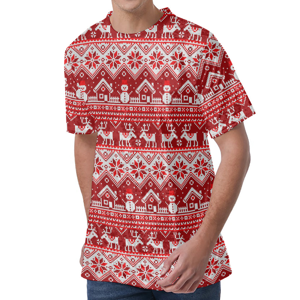Merry Christmas Knitted Pattern Print Men's Velvet T-Shirt