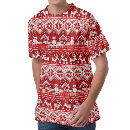 Merry Christmas Knitted Pattern Print Men's Velvet T-Shirt