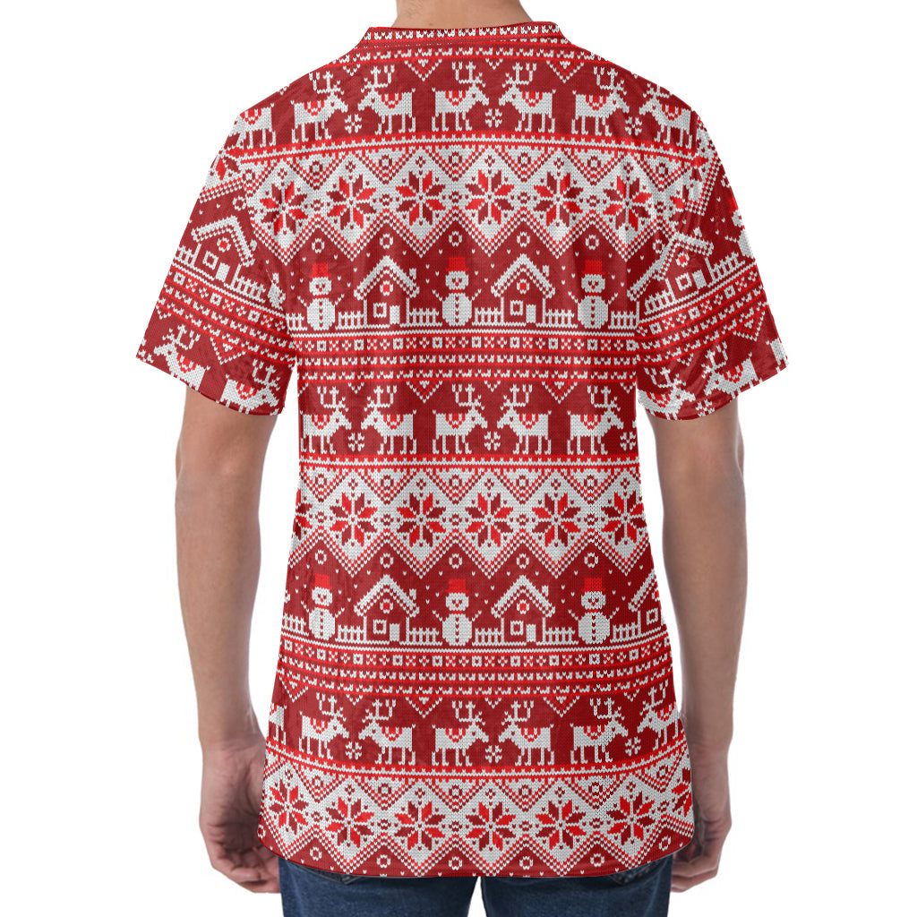 Merry Christmas Knitted Pattern Print Men's Velvet T-Shirt