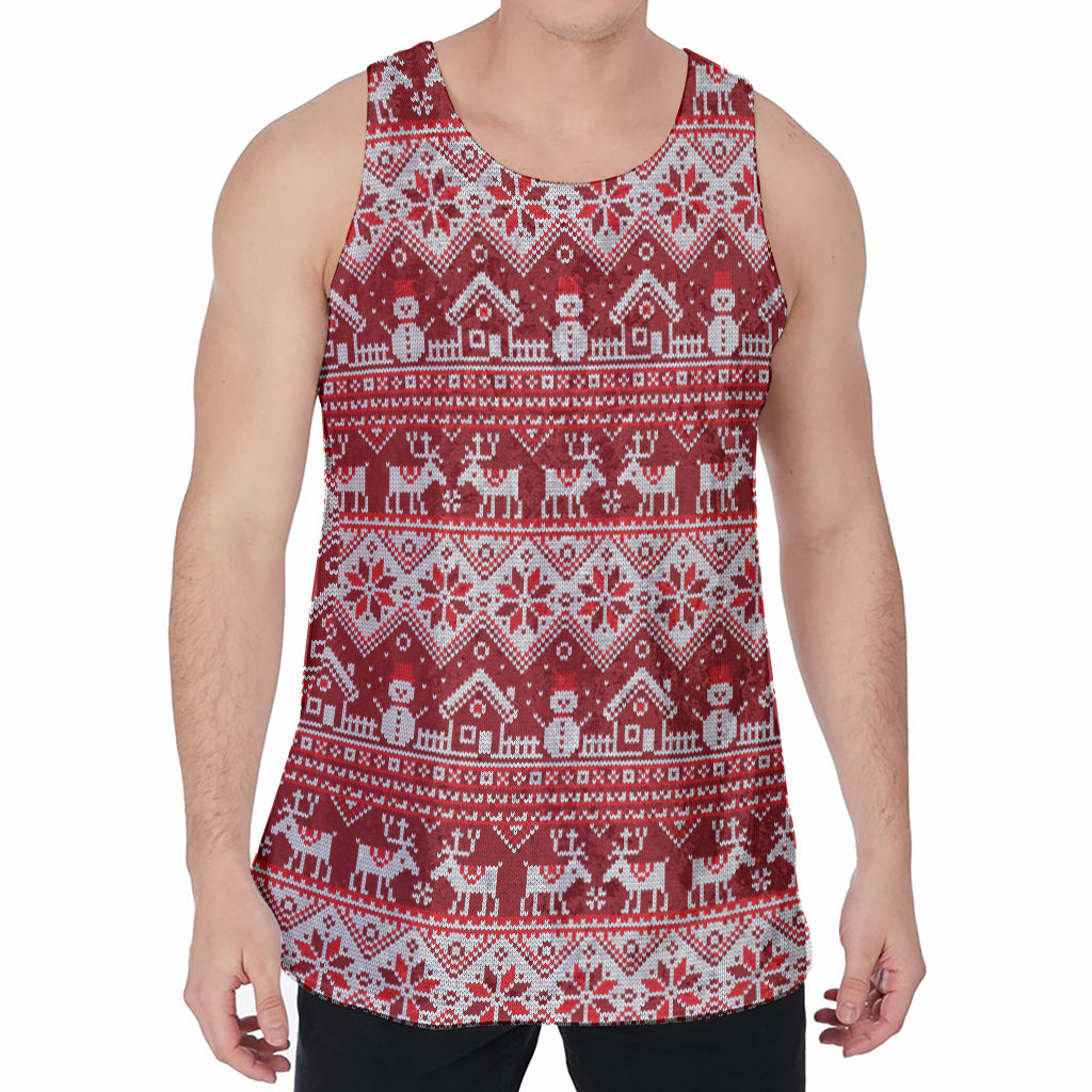 Merry Christmas Knitted Pattern Print Men's Velvet Tank Top