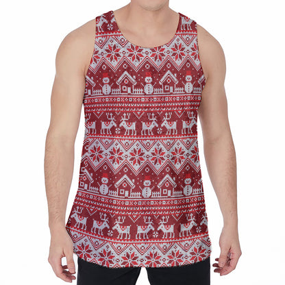 Merry Christmas Knitted Pattern Print Men's Velvet Tank Top
