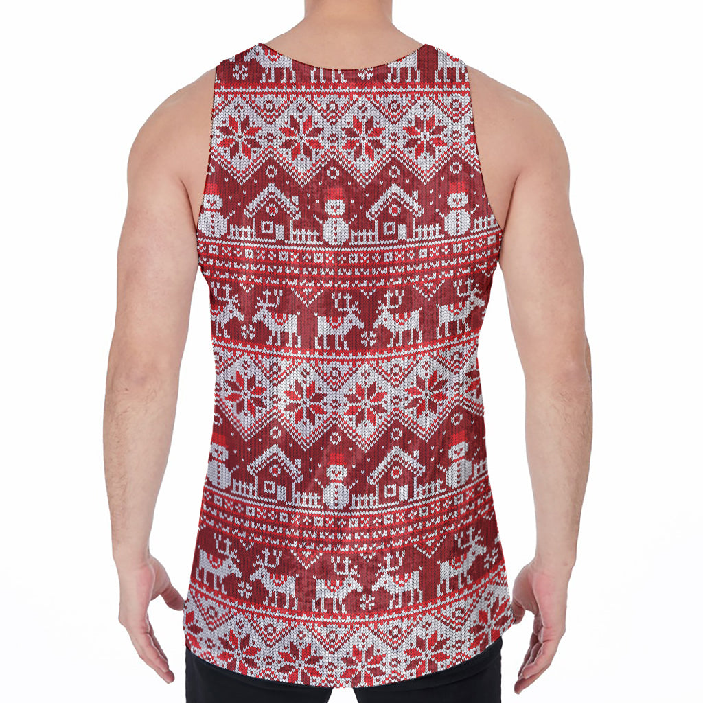 Merry Christmas Knitted Pattern Print Men's Velvet Tank Top