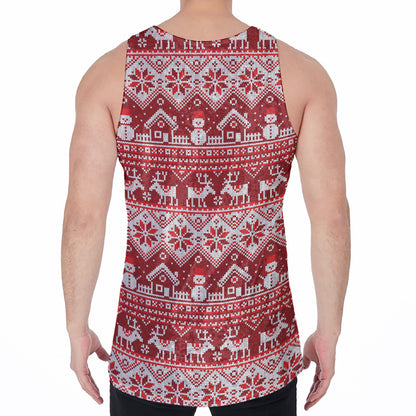 Merry Christmas Knitted Pattern Print Men's Velvet Tank Top