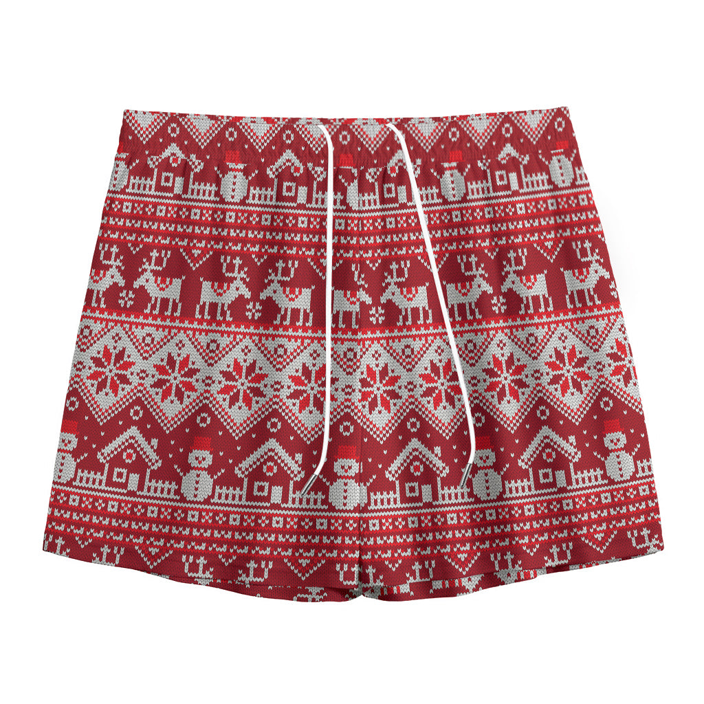 Merry Christmas Knitted Pattern Print Mesh Shorts
