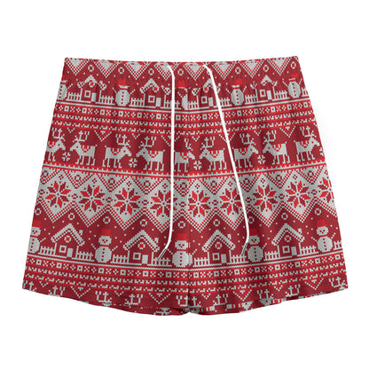 Merry Christmas Knitted Pattern Print Mesh Shorts