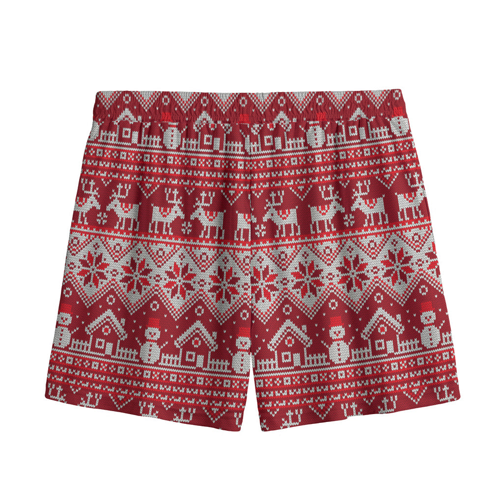 Merry Christmas Knitted Pattern Print Mesh Shorts