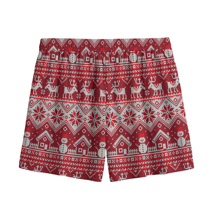 Merry Christmas Knitted Pattern Print Mesh Shorts
