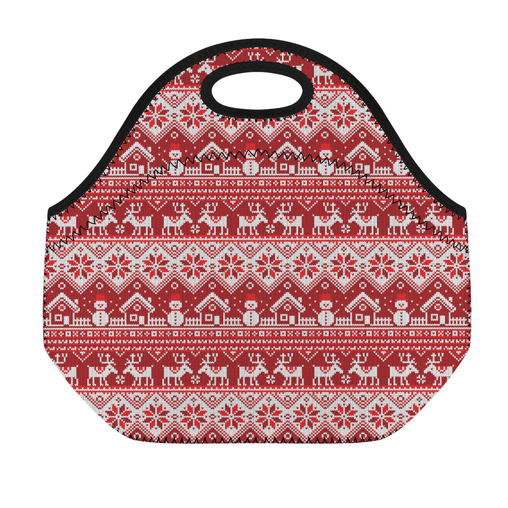 Merry Christmas Knitted Pattern Print Neoprene Lunch Bag