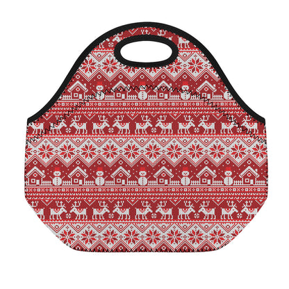 Merry Christmas Knitted Pattern Print Neoprene Lunch Bag