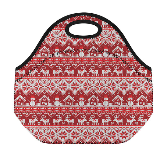 Merry Christmas Knitted Pattern Print Neoprene Lunch Bag