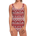Merry Christmas Knitted Pattern Print One Piece Swimsuit