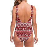 Merry Christmas Knitted Pattern Print One Piece Swimsuit