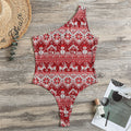 Merry Christmas Knitted Pattern Print One Shoulder Bodysuit