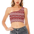 Merry Christmas Knitted Pattern Print One Shoulder Crop Top