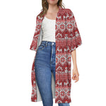 Merry Christmas Knitted Pattern Print Open Front Beach Cover Up