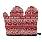Merry Christmas Knitted Pattern Print Oven Mitts