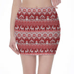 Merry Christmas Knitted Pattern Print Pencil Mini Skirt