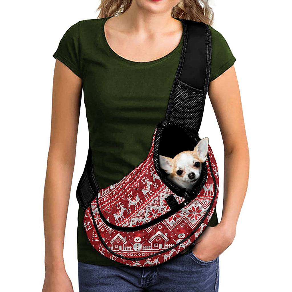 Merry Christmas Knitted Pattern Print Pet Sling Carrier