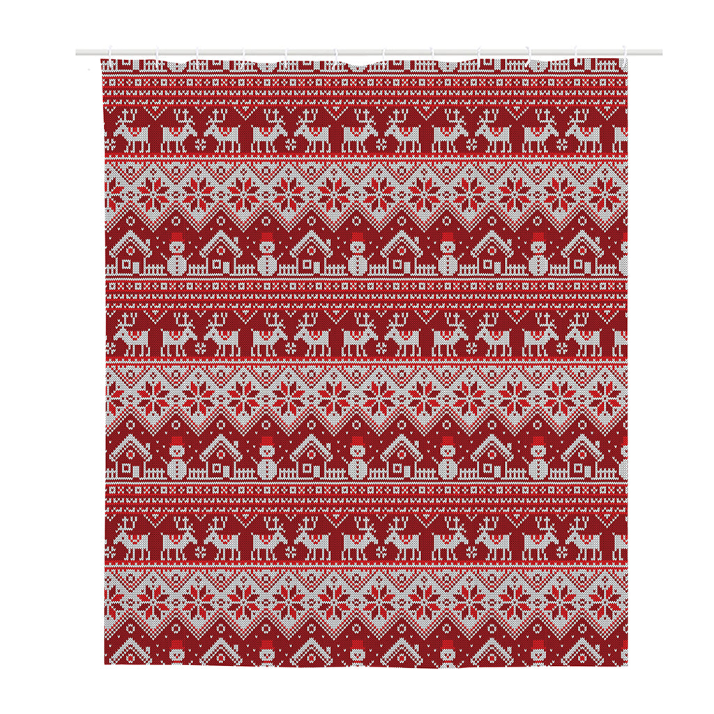 Merry Christmas Knitted Pattern Print Polyester Shower Curtain