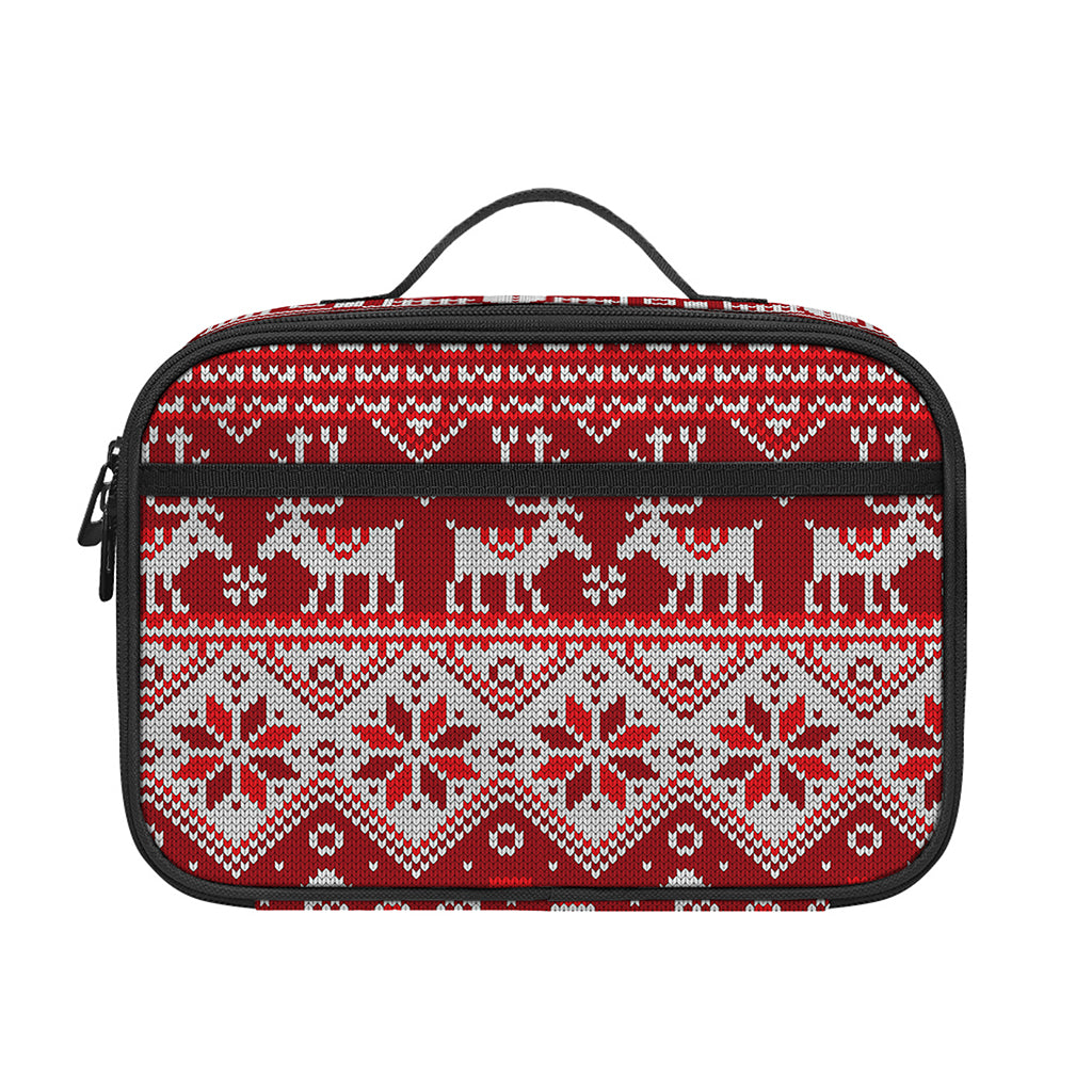 Merry Christmas Knitted Pattern Print Portable Lunch Bag