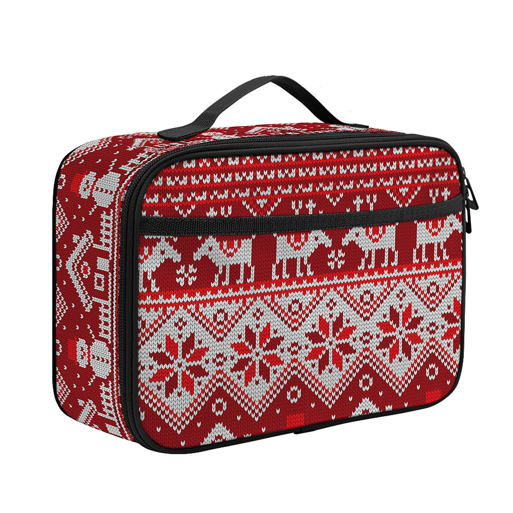 Merry Christmas Knitted Pattern Print Portable Lunch Bag