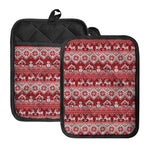 Merry Christmas Knitted Pattern Print Pot Holders With Pocket