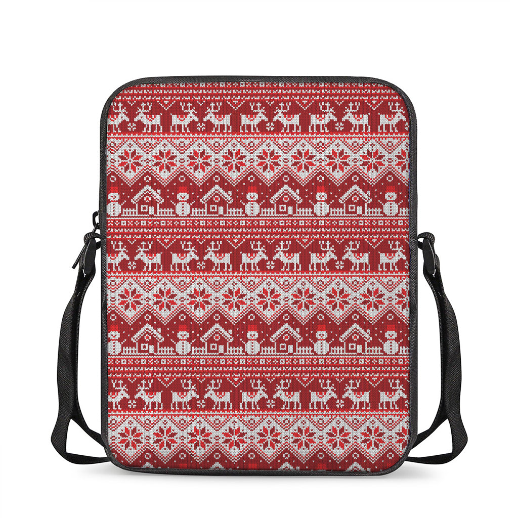 Merry Christmas Knitted Pattern Print Rectangular Crossbody Bag