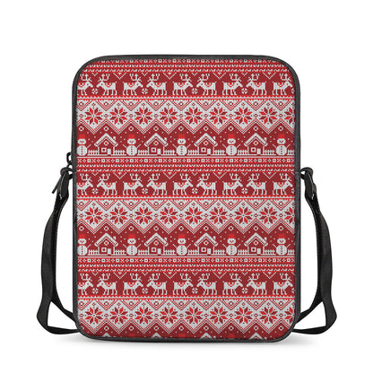 Merry Christmas Knitted Pattern Print Rectangular Crossbody Bag