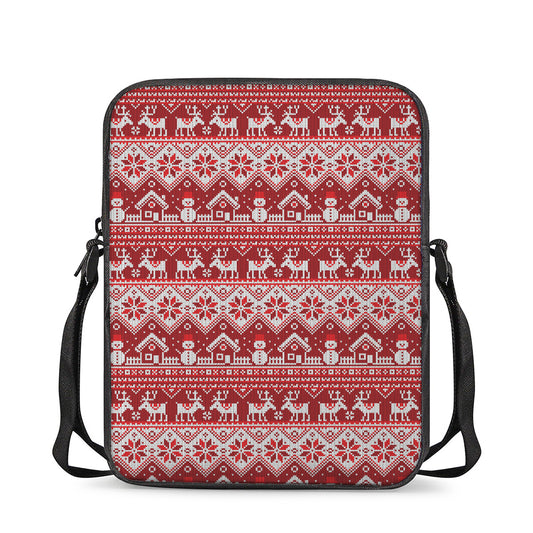 Merry Christmas Knitted Pattern Print Rectangular Crossbody Bag