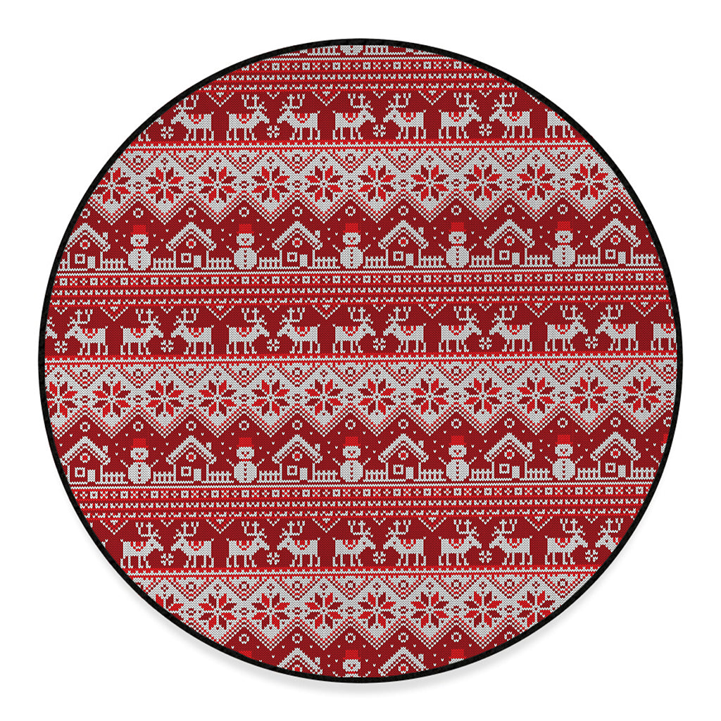 Merry Christmas Knitted Pattern Print Round Floor Mat