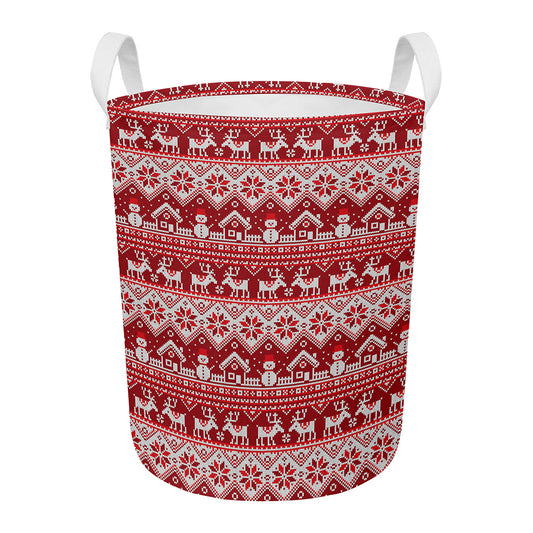 Merry Christmas Knitted Pattern Print Round Laundry Basket