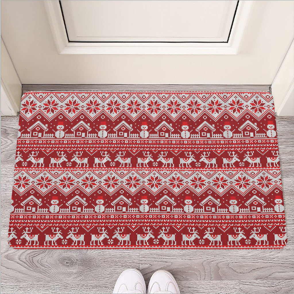 Merry Christmas Knitted Pattern Print Rubber Doormat