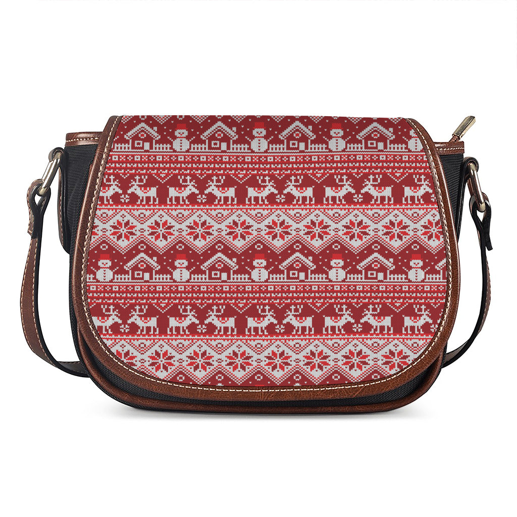Merry Christmas Knitted Pattern Print Saddle Bag