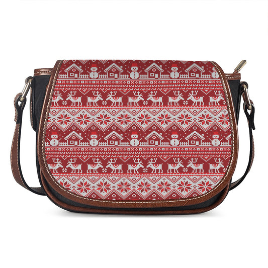 Merry Christmas Knitted Pattern Print Saddle Bag