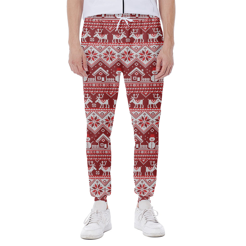 Merry Christmas Knitted Pattern Print Scuba Joggers