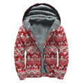 Merry Christmas Knitted Pattern Print Sherpa Lined Zip Up Hoodie