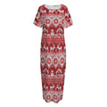 Merry Christmas Knitted Pattern Print Short Sleeve Long Nightdress