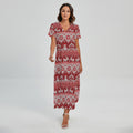 Merry Christmas Knitted Pattern Print Short Sleeve Maxi Dress
