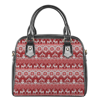 Merry Christmas Knitted Pattern Print Shoulder Handbag