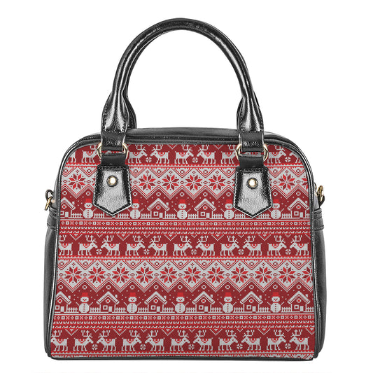 Merry Christmas Knitted Pattern Print Shoulder Handbag